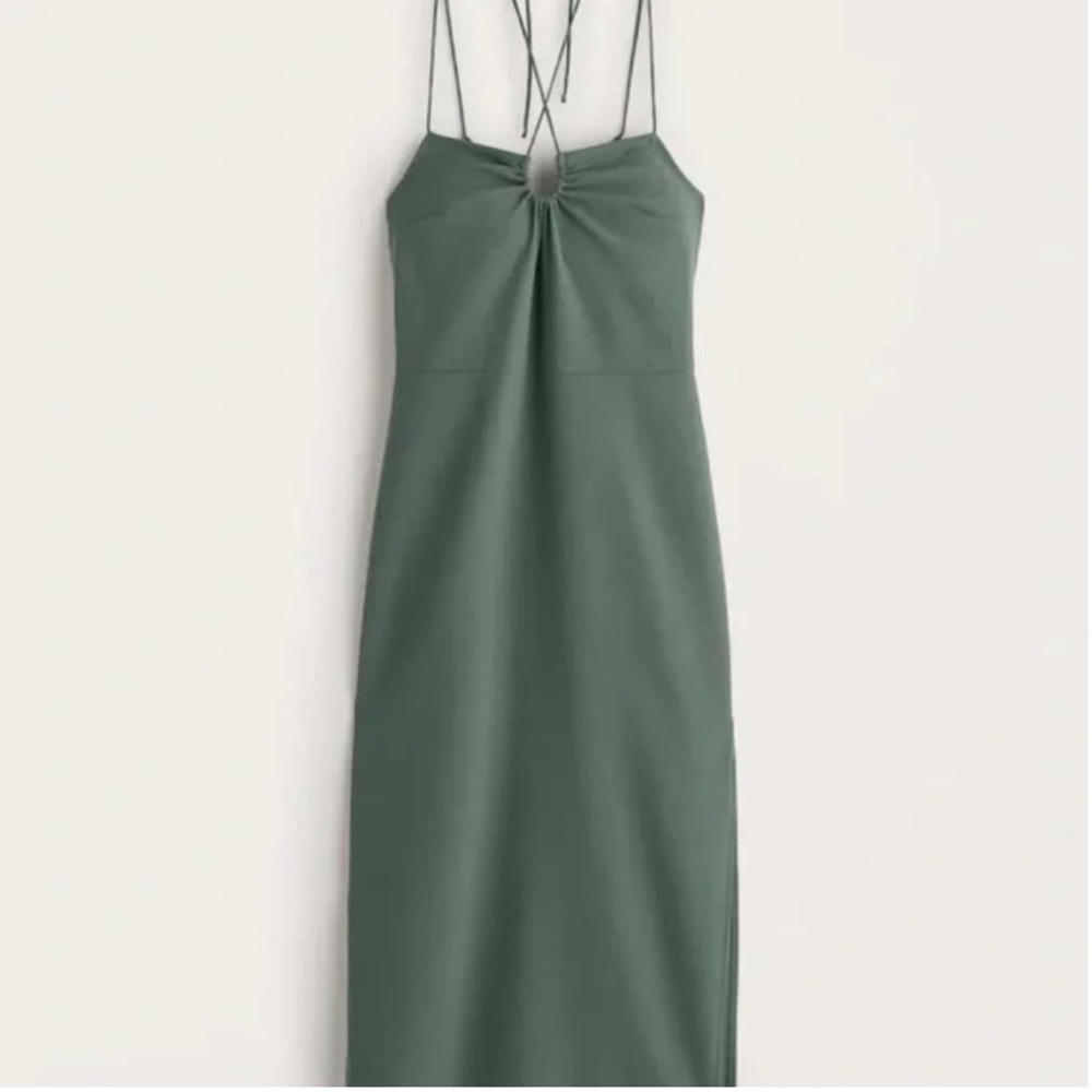 Abercrombie & Fitch Strappy Halter Midi Dress in Olive Green